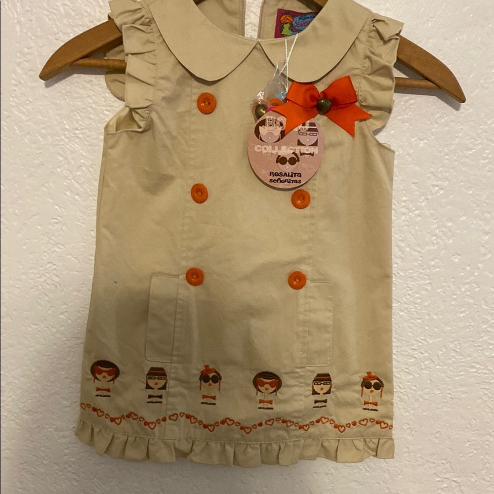 Beige Dress with Orange Accents